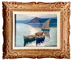 19th century French impressionist painting Mediterranean - Sailing Boats Harbour