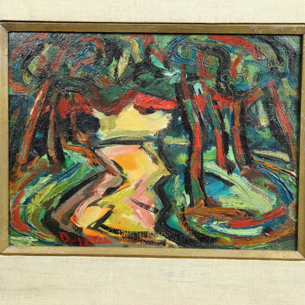 Max Bugzester Polish/American Fauvist Landscape Oil Painting Circa 1940 In Good Condition For Sale In Los Angeles, CA