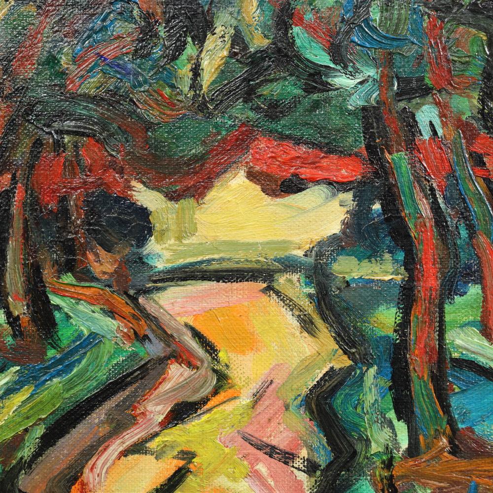 Canvas Max Bugzester Polish/American Fauvist Landscape Oil Painting Circa 1940 For Sale