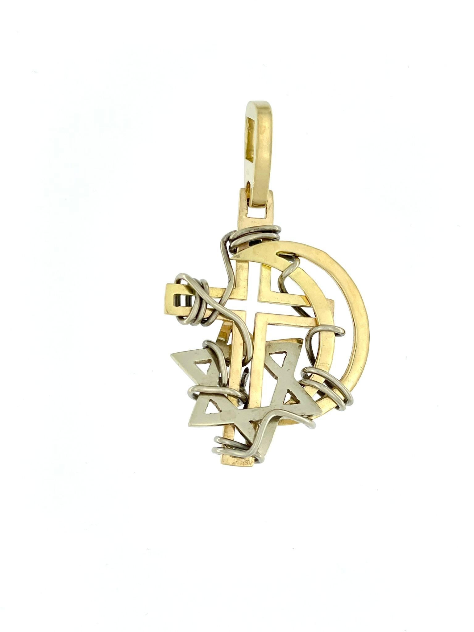 Artisan Pendentif Max Cartier « Les trois religions » en or 18 carats en vente