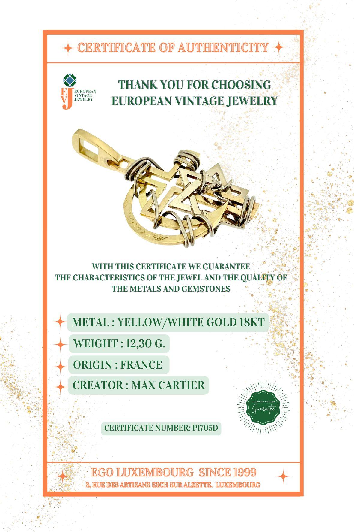 Pendentif Max Cartier « Les trois religions » en or 18 carats en vente 2