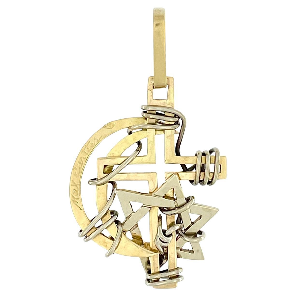 Pendentif Max Cartier « Les trois religions » en or 18 carats en vente