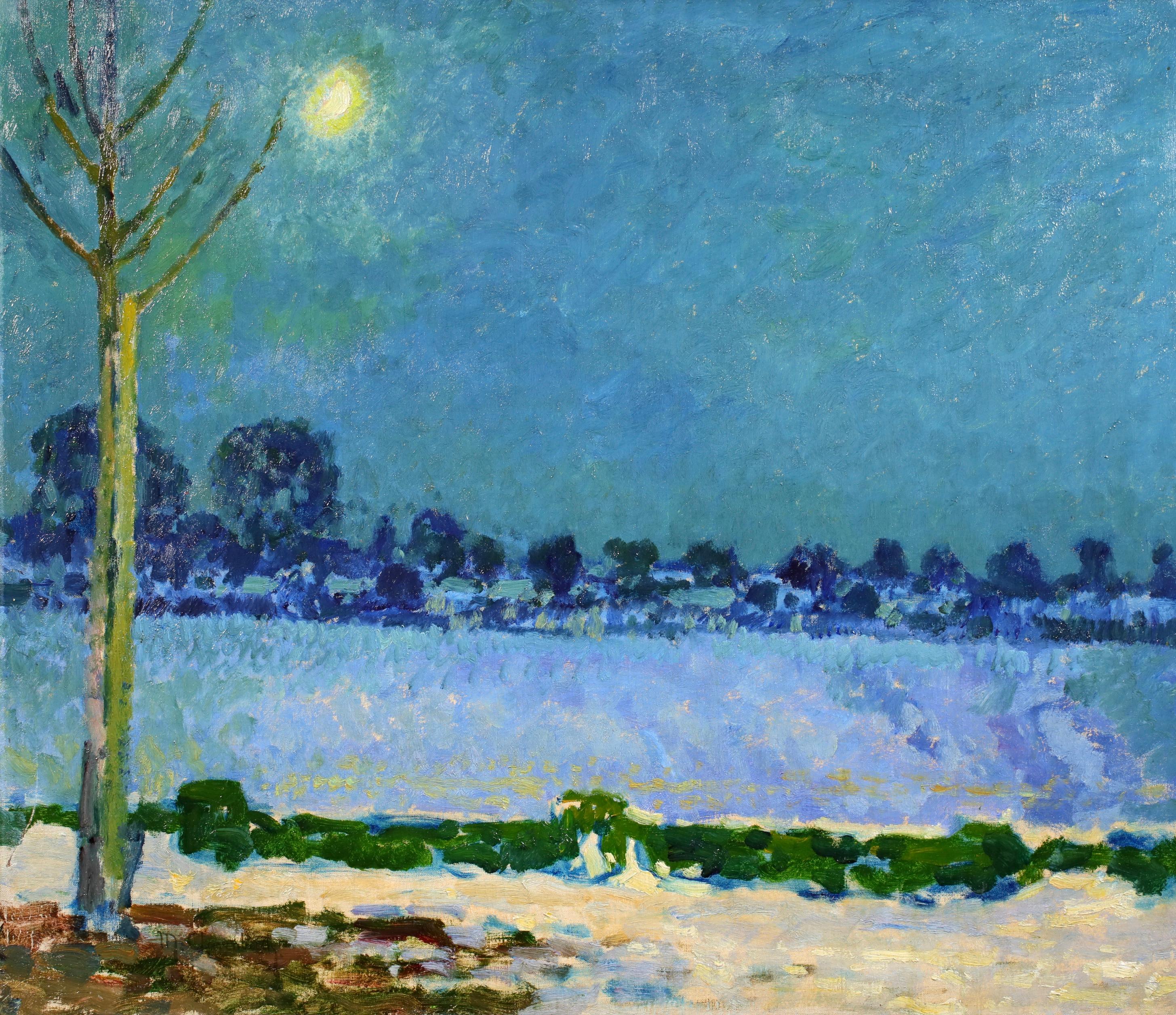 Winterliches Mondlicht - Signiertes Landschaftsgemälde von Max Clarenbach im Angebot 1