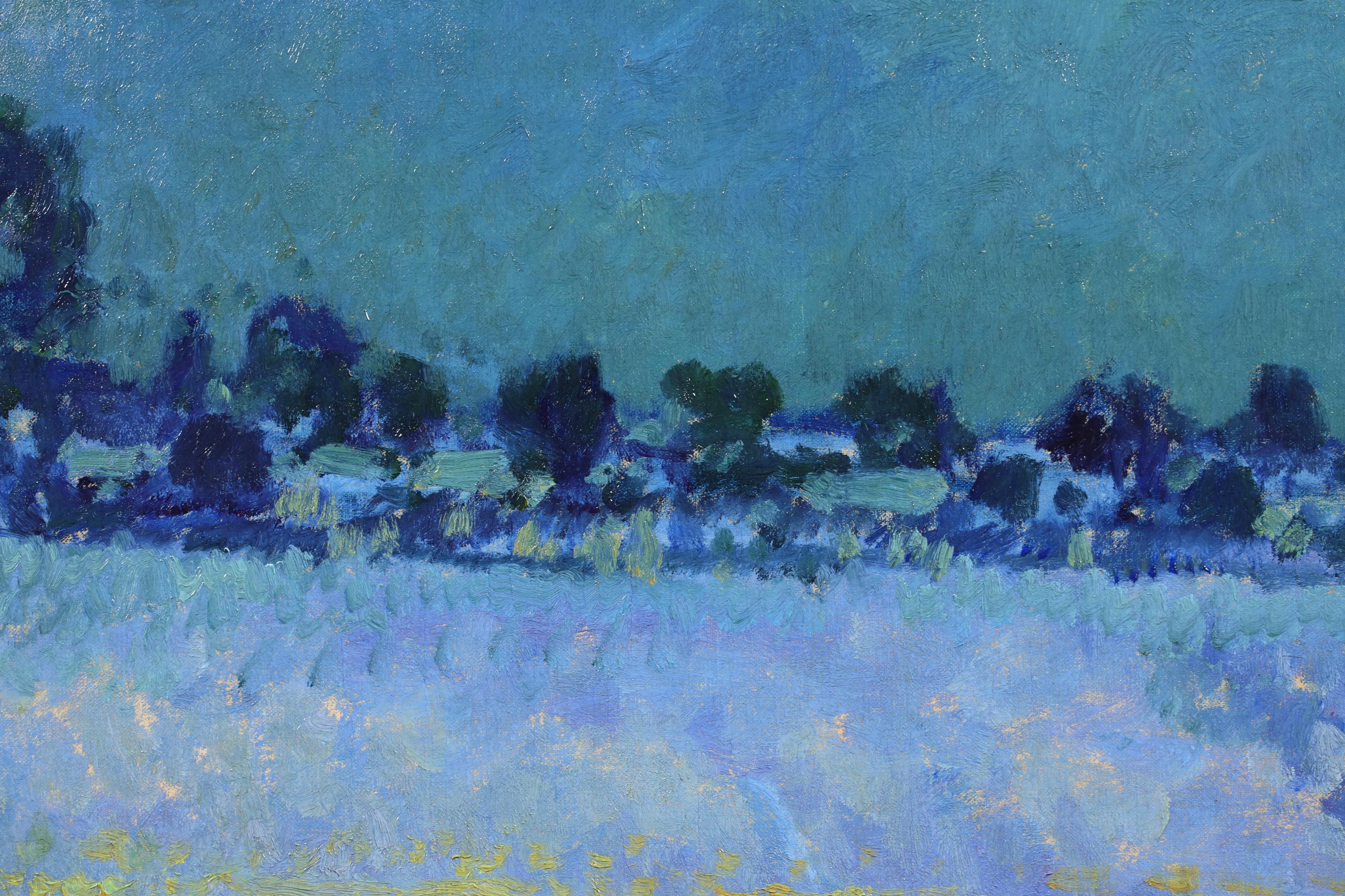 Winterliches Mondlicht - Signiertes Landschaftsgemälde von Max Clarenbach im Angebot 3