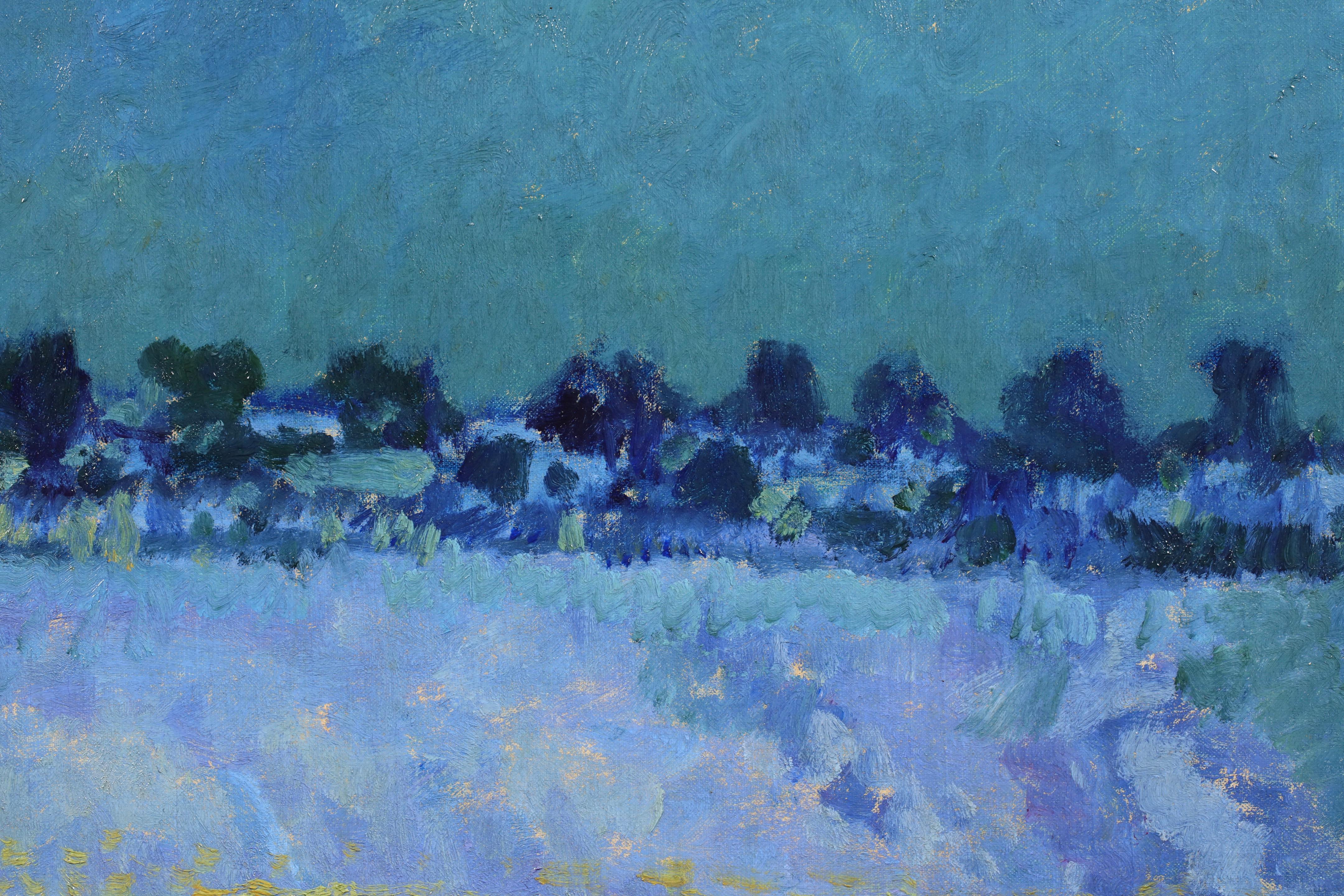 Winterliches Mondlicht - Signiertes Landschaftsgemälde von Max Clarenbach im Angebot 4