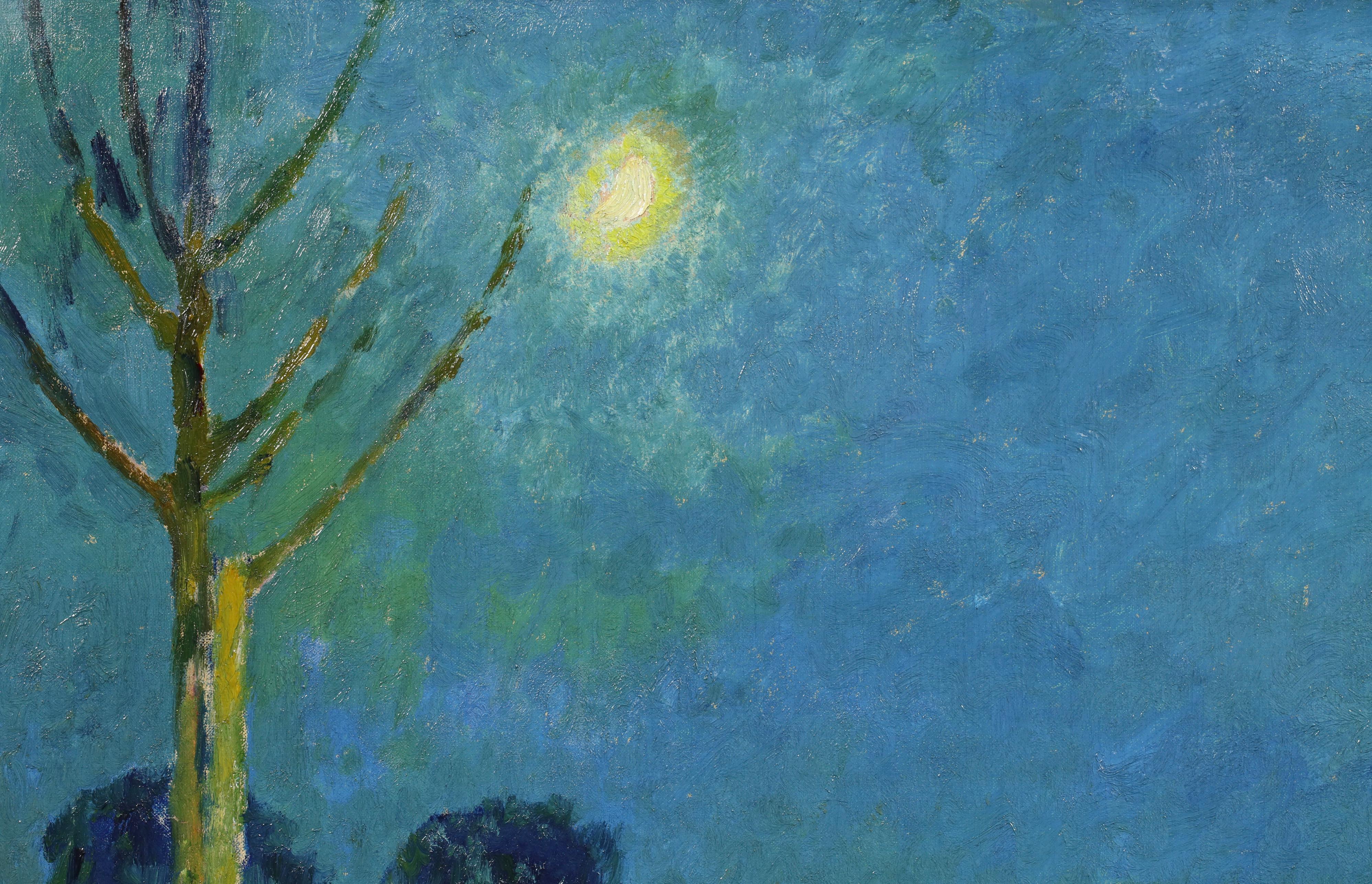 Winterliches Mondlicht - Signiertes Landschaftsgemälde von Max Clarenbach im Angebot 8