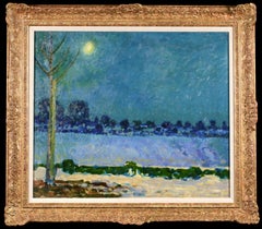 Winterliches Mondlicht - Signiertes Landschaftsgemälde von Max Clarenbach