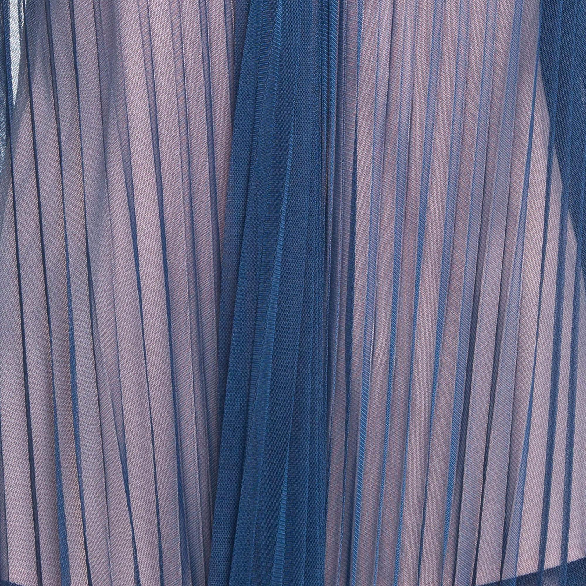 Gray Max & Co. Blue Plisse Tulle Sheer Top and Skirt Set M For Sale