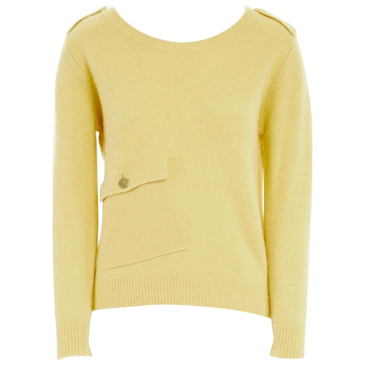 MAX & CO. MAX MARA 100% wool canary yellow patch pocket sweater top S