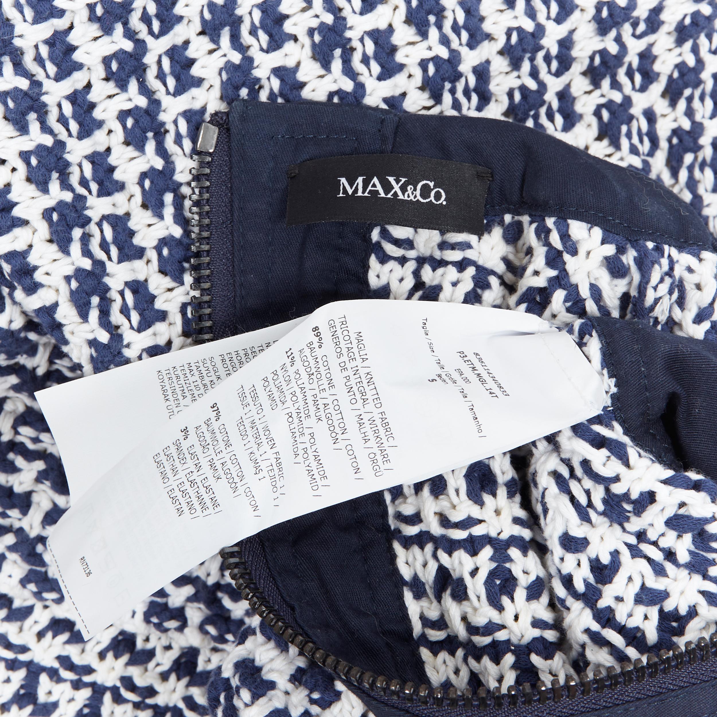 MAX & CO MAX MARA navy blue white cotton crochet knit cap sleeve crop top S 5