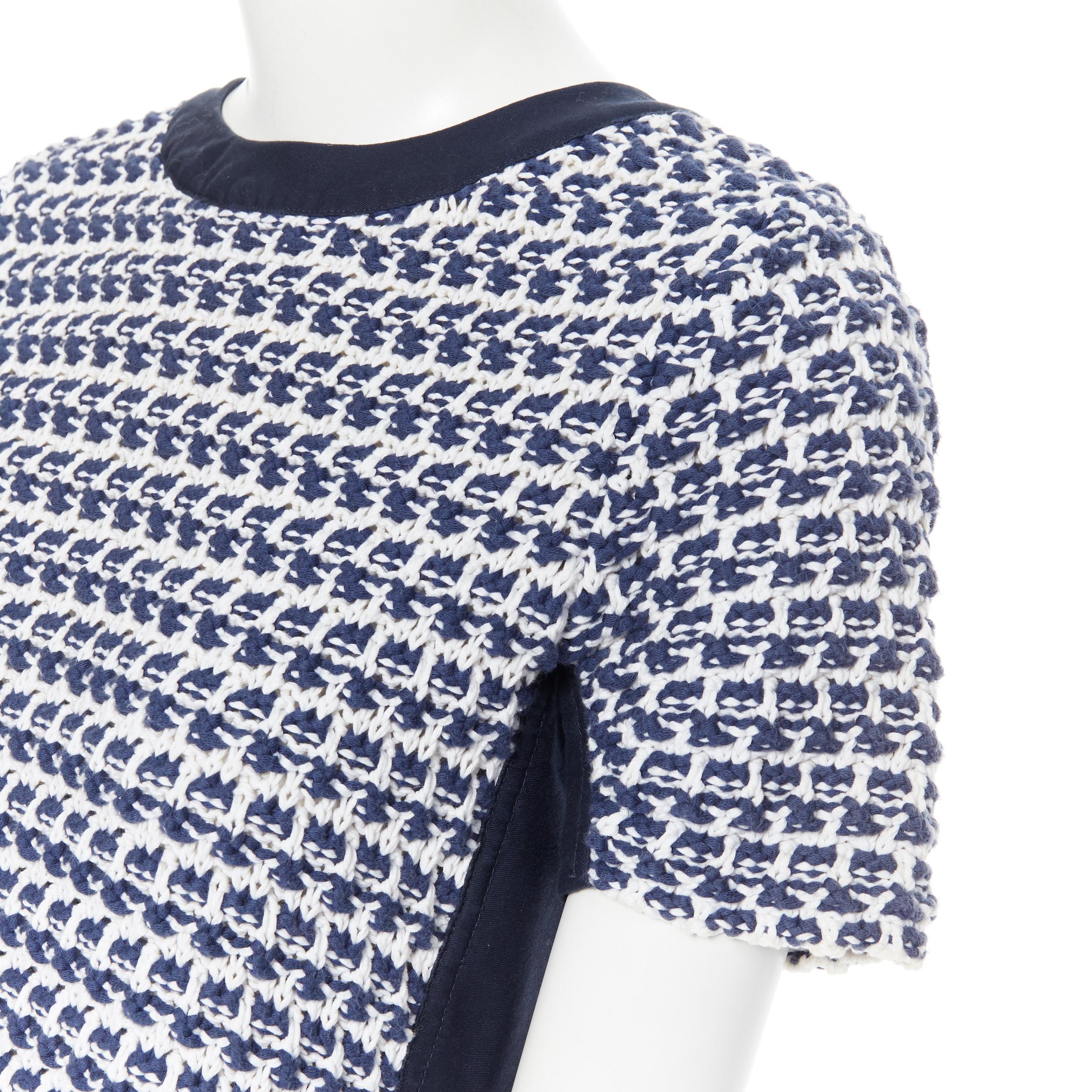 MAX & CO MAX MARA navy blue white cotton crochet knit cap sleeve crop top S 2