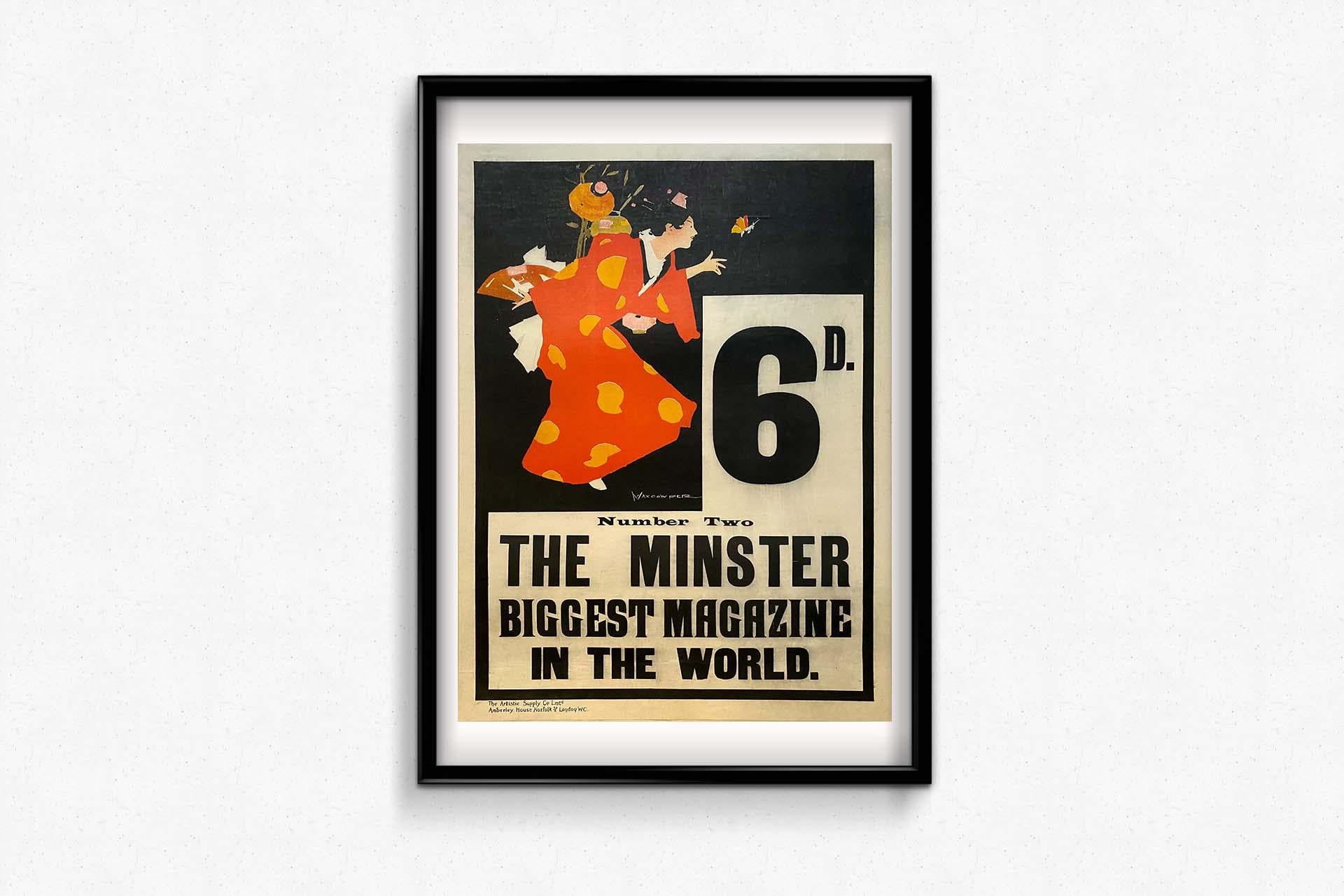 C. 1900 Original Poster The Minster biggest magazine in the world by Max Cowper For Sale 2