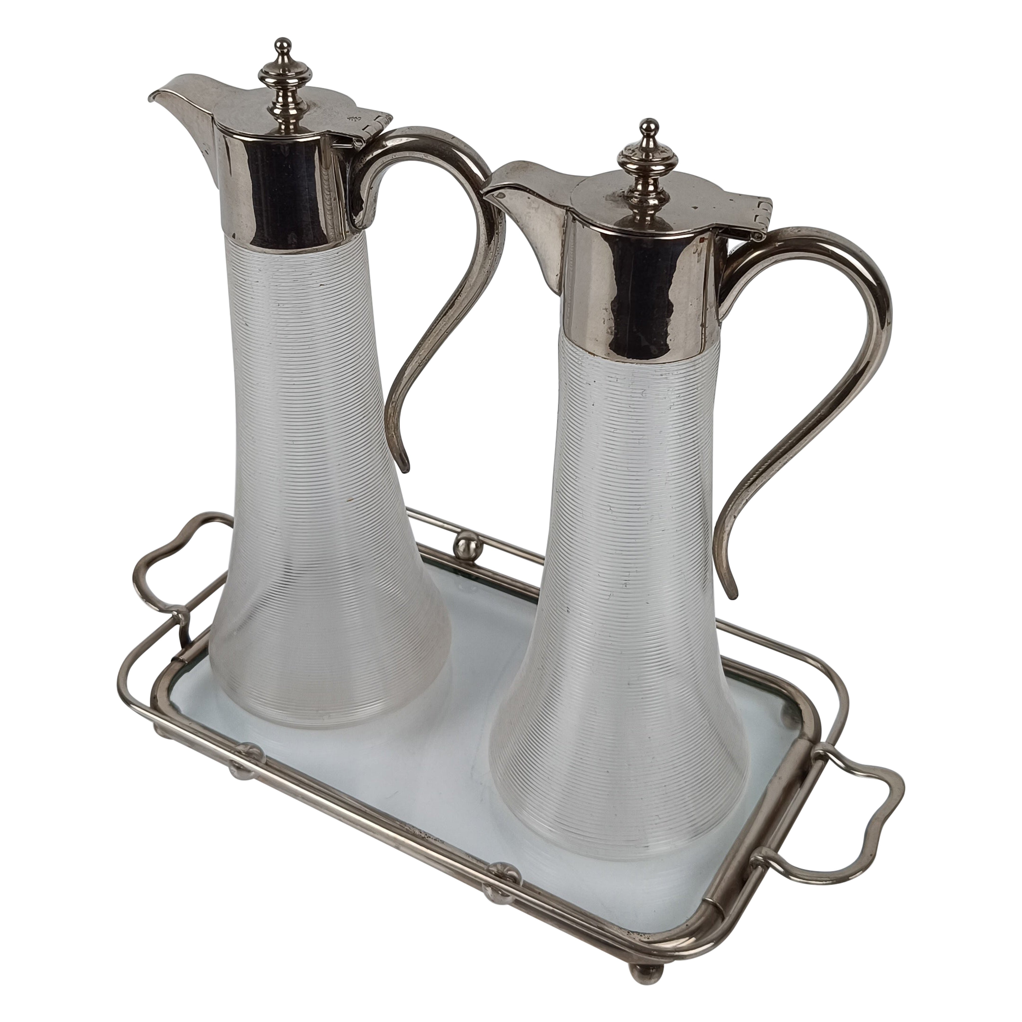 MAX DANNHORN Set de burettes / pichets à sirop avec plateau style Arts and Crafts en vente