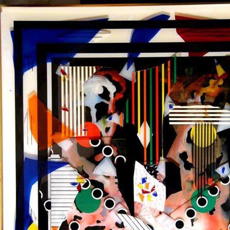 This Plexiglass collage was created by Canadian artist Max Epstein. Epstein's works often feature Canadian motifs and bright colors. This collage is signed and titled at the bottom, and measures 48 x 36 inches. It is in excellent condition.

Artist: