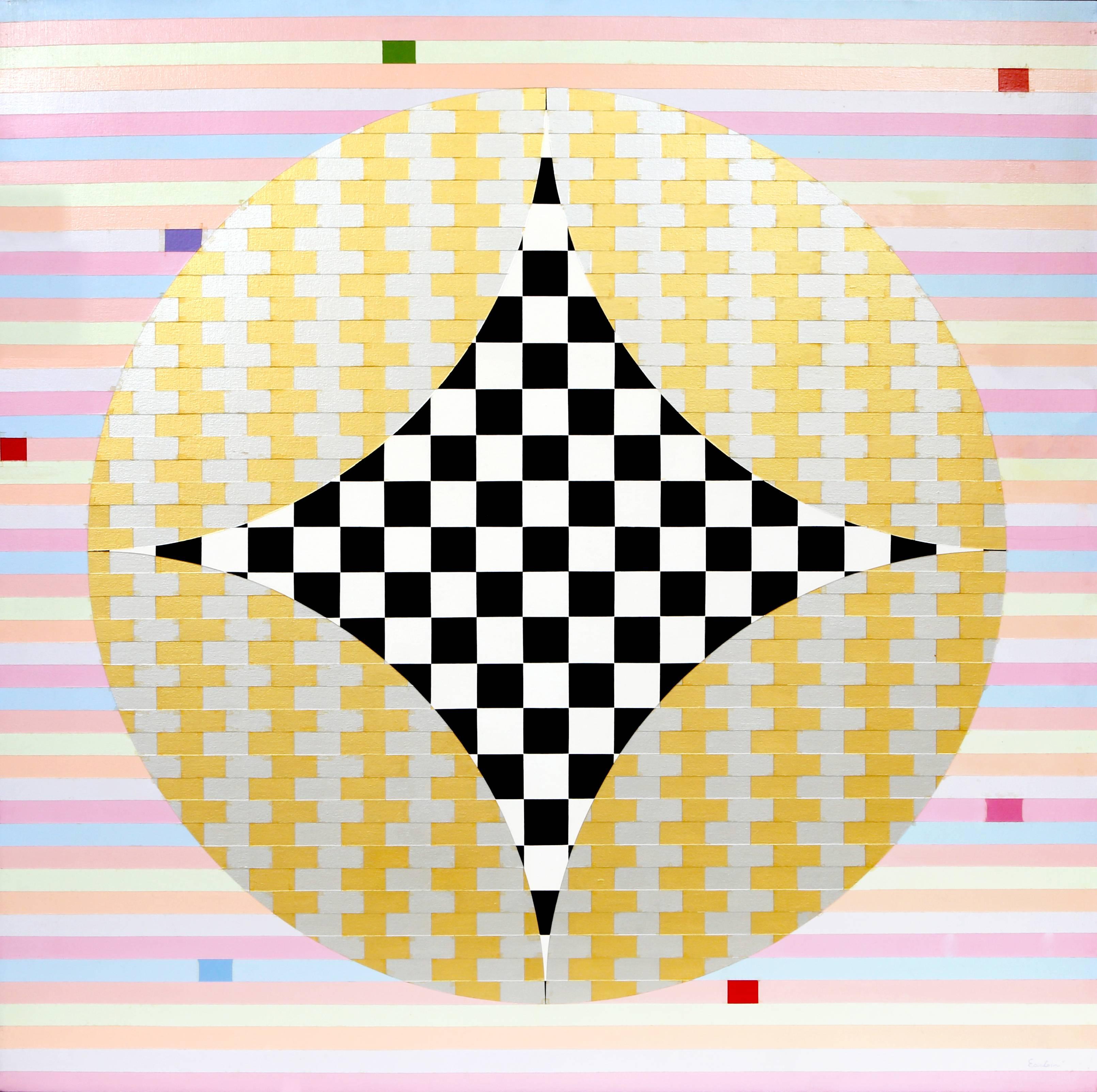 Abstract with Checkers, Large Geometric Abstract Painting by Max Epstein 1974