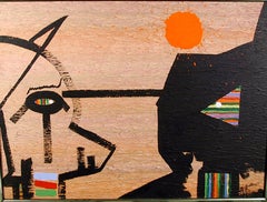 Composition égyptienne avec soleil, peinture à l'huile abstraite de Max Epstein