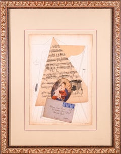 Max Ernst Christmas Card 1938 Signed Modern Mixed Media Collage and Drawing