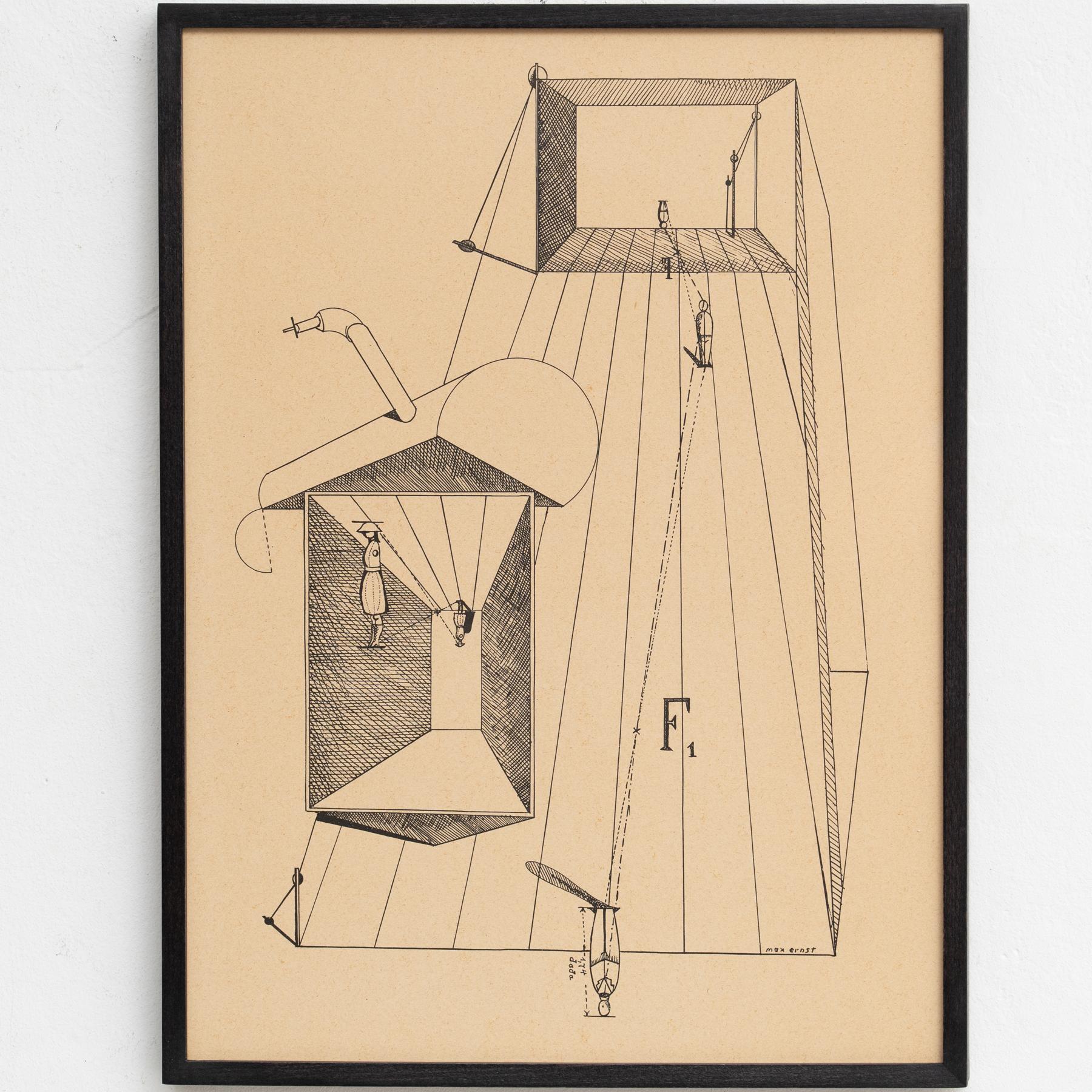Max Ernst „Fiat Modes - Pereat Ars“ Gerahmter Dada-Kunstdruck mit Rahmen, 1970 (Moderne der Mitte des Jahrhunderts) im Angebot
