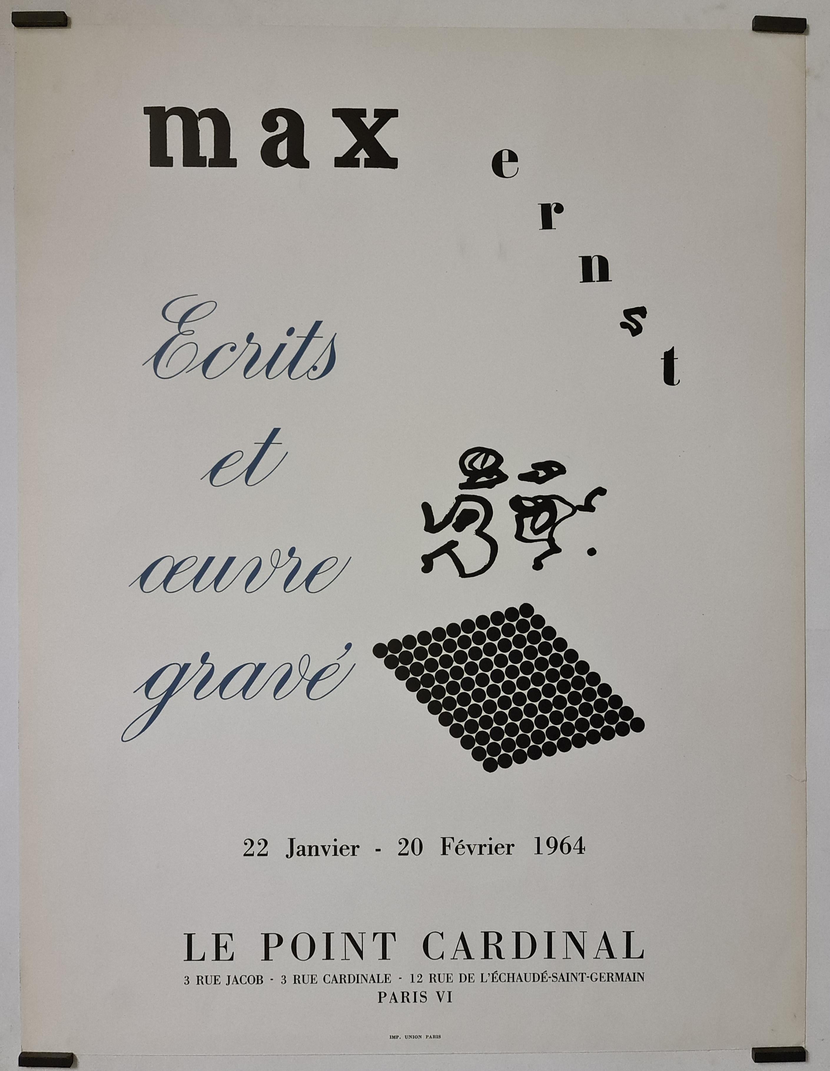 Affiche d'origine de l'exposition de Max Ernst à la galerie The point Cardinal de 1964 en vente 3