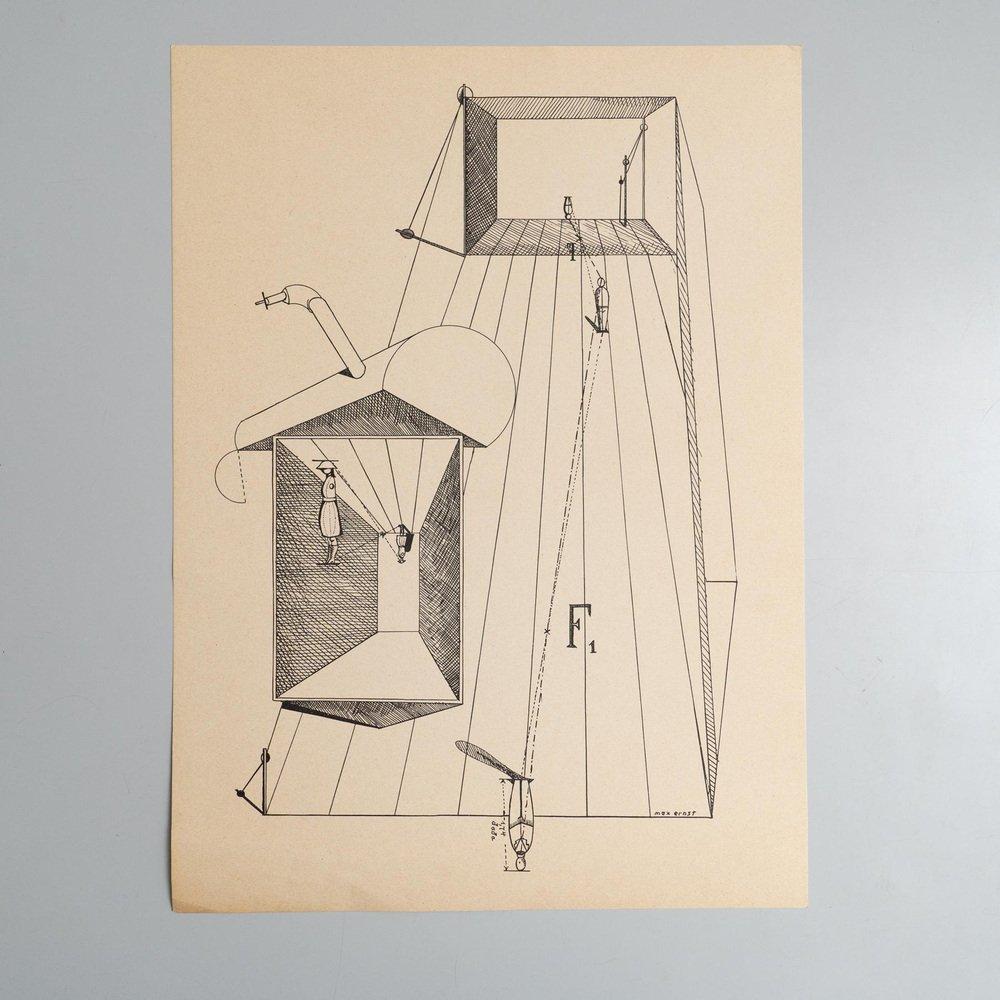 After Max Ernst "Fiat Modes - Pereat Ars" Dada Artwork Print, 1970 

Explore the avant-garde world of Dada with Max Ernst's "Fiat Modes - Pereat Ars," a striking framed artwork print signed on stone. 

This piece is a réimpression of the original