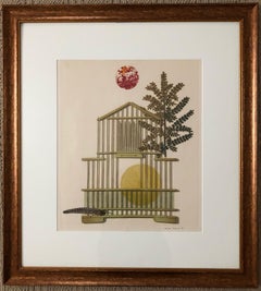 Bird Cage, Feather, Branch and Sun