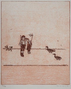 Boys and Ducks - Original Lithograph Handsigned and limited 79 copies - Mourlot 