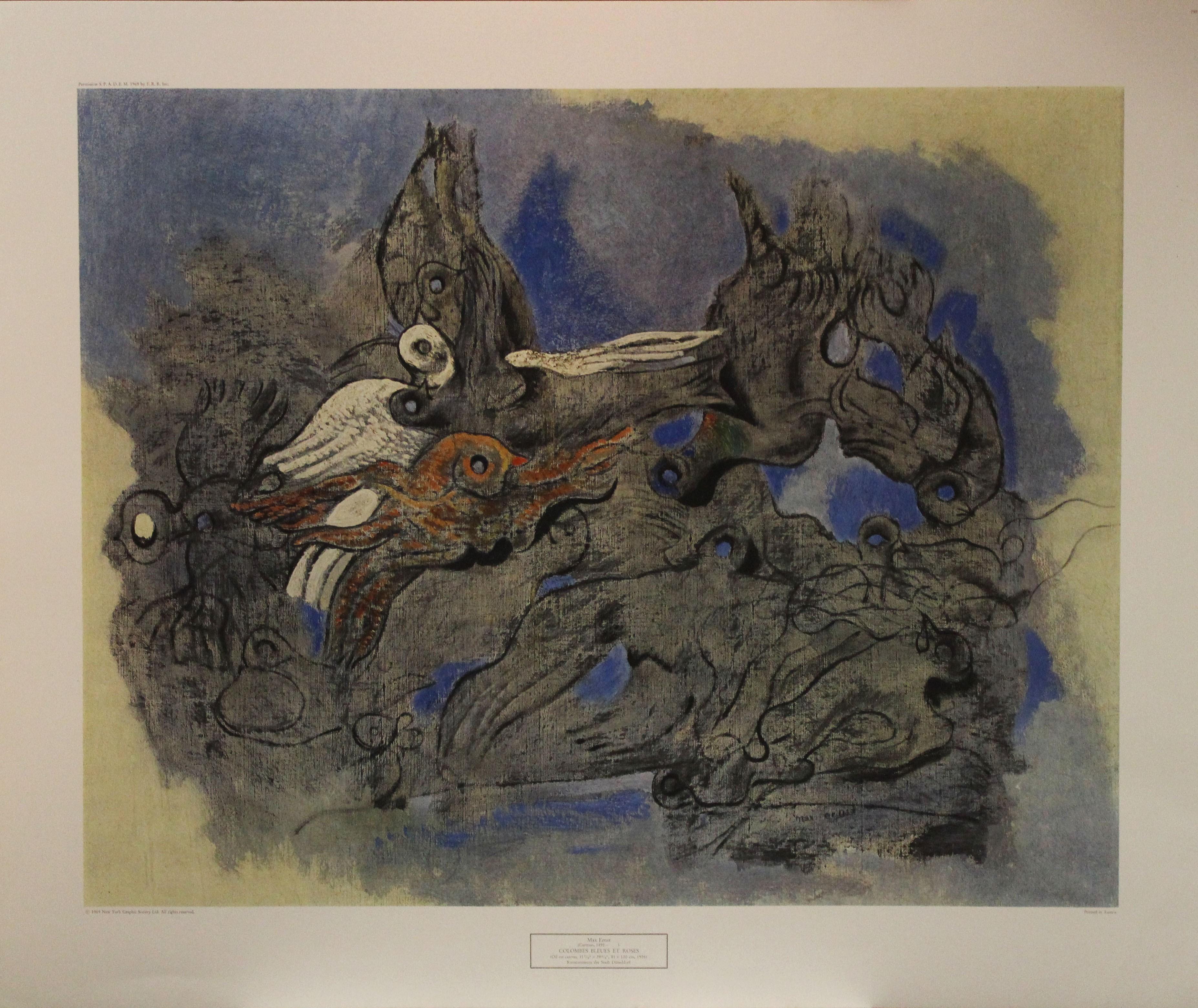Figurative Print Max Ernst - Affiche Colombes Bleues et Roses, 1969, New York Graphic Society Ltd.