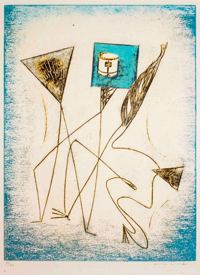 " Composition - from 'Festin' " is an original hand-signed, numbered, and dated lithograph realized by  Max Ernst  in 1974. This is an edition of 79 prints. It presents excellent. conditions.

It comes from the porfolio: "Festin" edited by Pierre