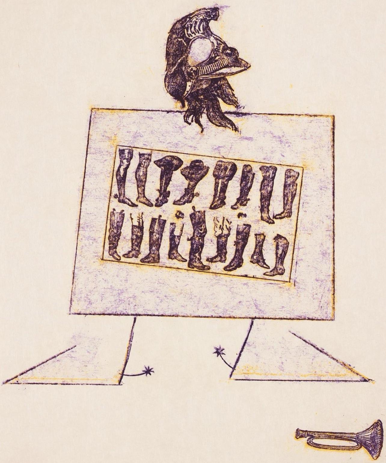 Lithograph on vélin d'Arches paper. Unsigned and unnumbered, as issued. Good condition. Notes: From the folio, La Ballade du Soldat, 34 Lithographies Originales de Max Ernst, 1972. Published by manus presse, Stuttgart; printed by Pierre Chave,