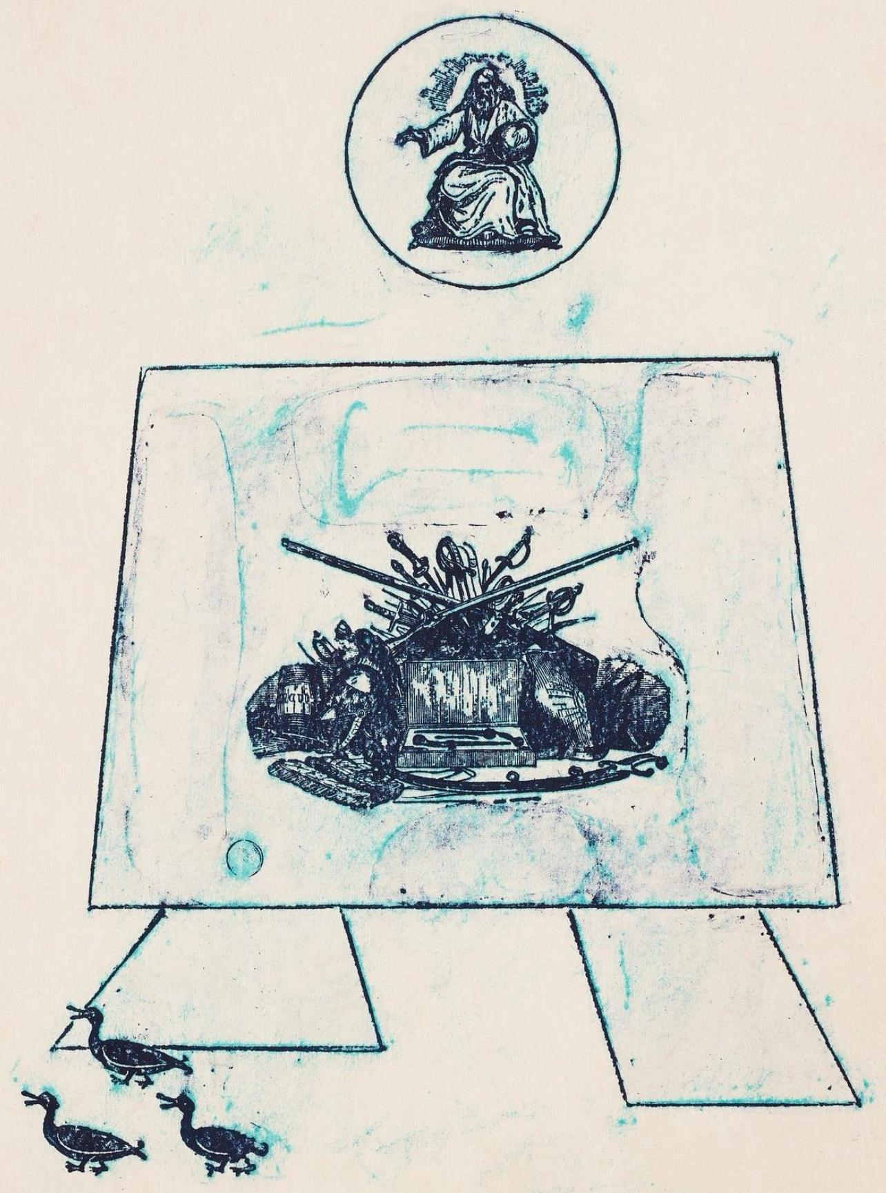 Lithograph on vélin d'Arches paper. Unsigned and unnumbered, as issued. Good condition. Notes: From the folio, La Ballade du Soldat, 34 Lithographies Originales de Max Ernst, 1972. Published by manus presse, Stuttgart; printed by Pierre Chave,