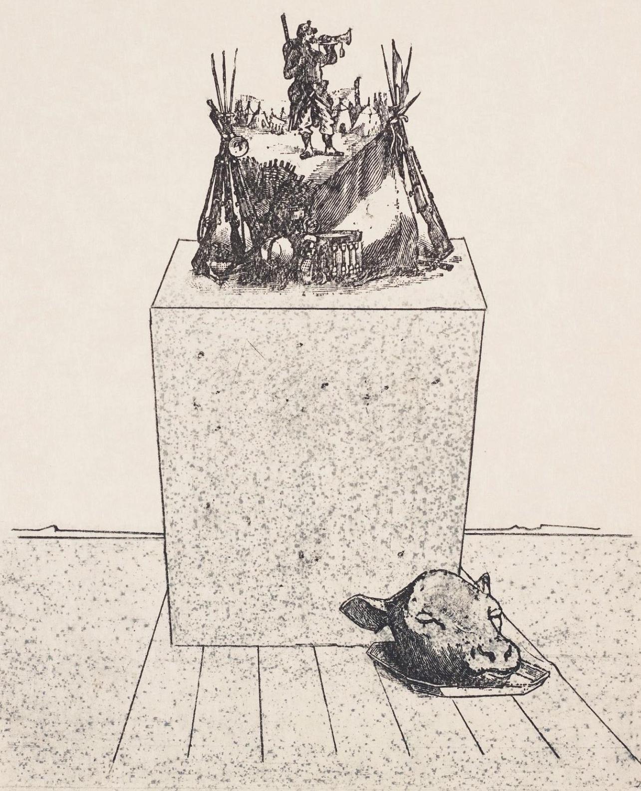 Lithograph on vélin d'Arches paper. Unsigned and unnumbered, as issued. Good condition. Notes: From the folio, La Ballade du Soldat, 34 Lithographies Originales de Max Ernst, 1972. Published by manus presse, Stuttgart; printed by Pierre Chave,