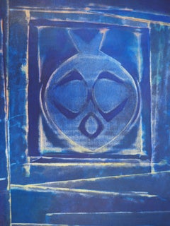 Komposition mit blauer Vase - Lithographie und Schablone, 1958