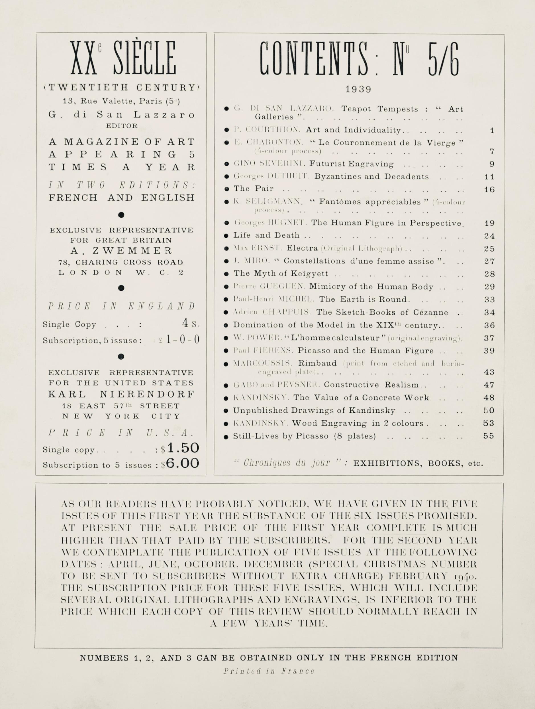 Lithographie sur papier vélin. Taille du papier : 12,4 x 9,65 pouces. Inscription : Signé dans la plaque et non numéroté, tel que publié. Catalogue raisonné des références : Ernst, Max, et al. Max Ernst : Graphische Welten : Die Sammlung