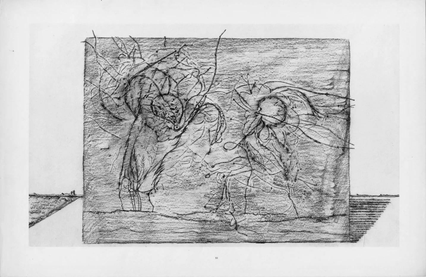 Collotype from frottage on vélin paper. Unsigned and unnumbered, as issued. Good condition. Notes: From the album, Max Ernst, Histoire Naturelle, 1972. Published and printed by Verlag Gerd Hatje, Stuttgart, 1972. Excerpted from the album (translated