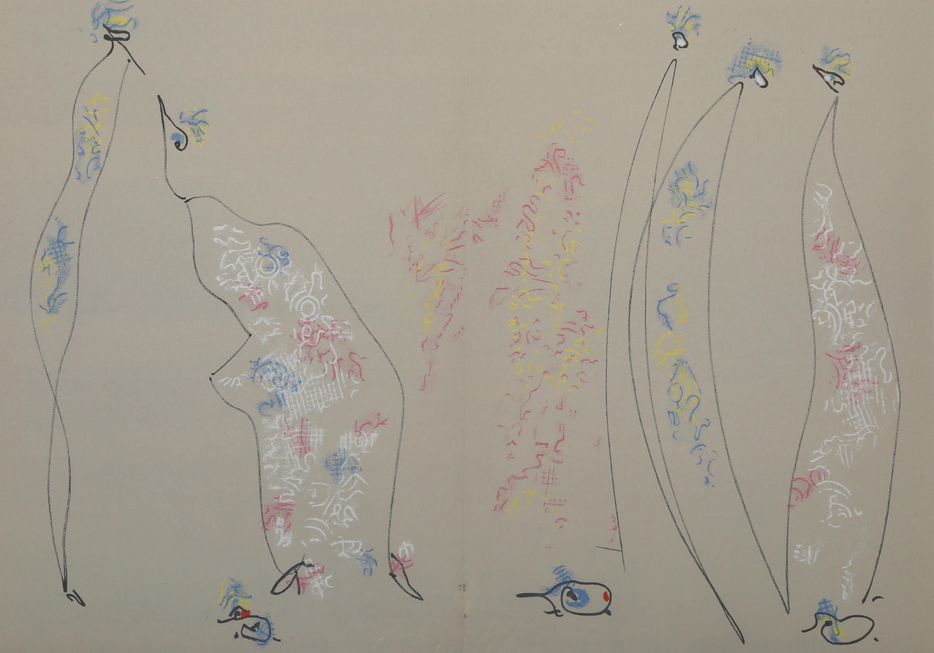 Max Ernst, Allemand (1891 - 1976) - Les Chiens Ont Soif I, Portfolio :  Les Chiens Ont Soif, Année :  1964, Medium :  Lithographie, édition :  165/320, Taille :  17 x 24.5 in. (43.18 x 62.23 cm), Imprimeur :  Mourlot Frères, Paris, Éditeur :  Au
