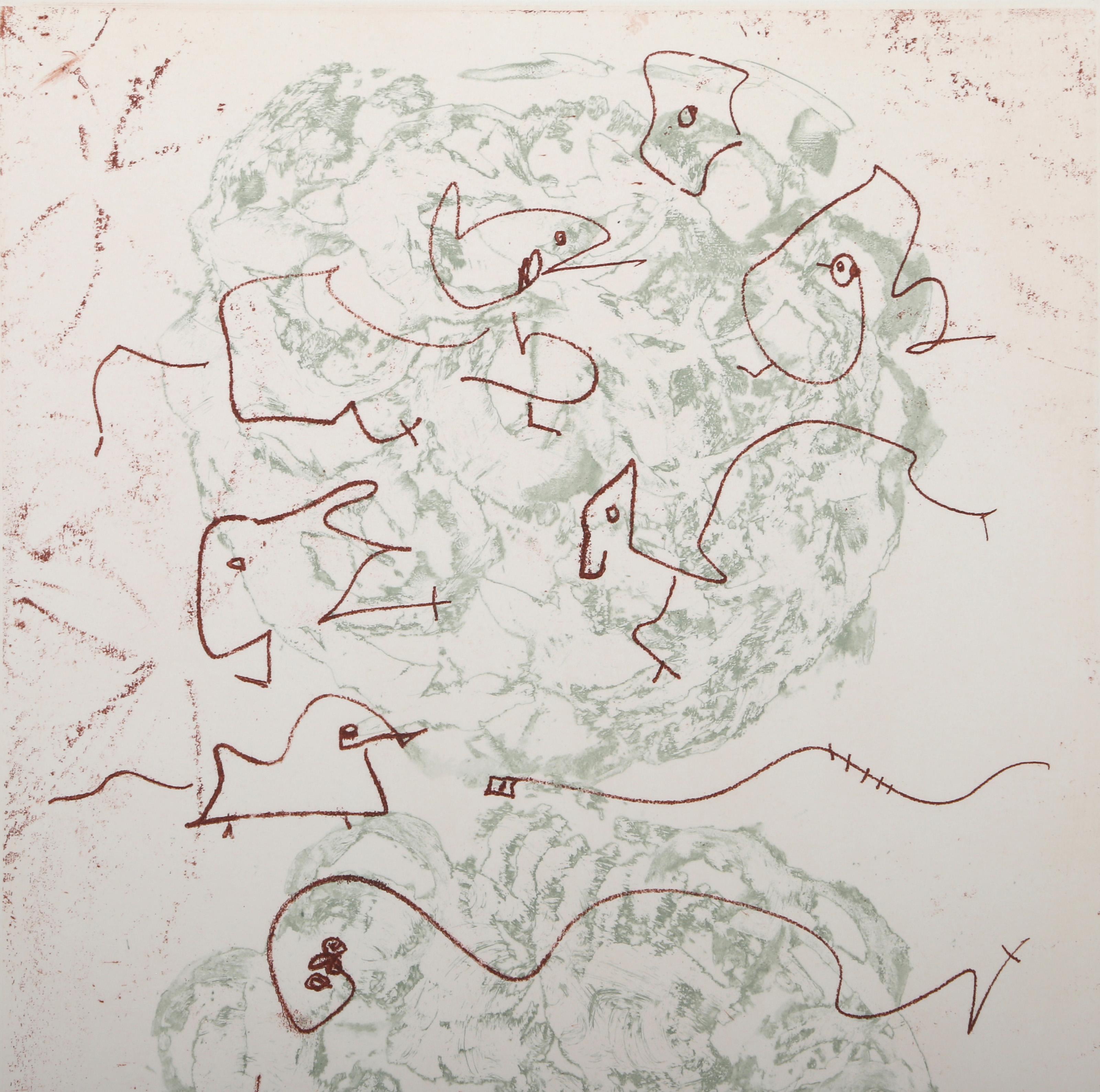Les Chiens Ont Soif, Surrealistische Farbradierung von Max Ernst im Angebot 1