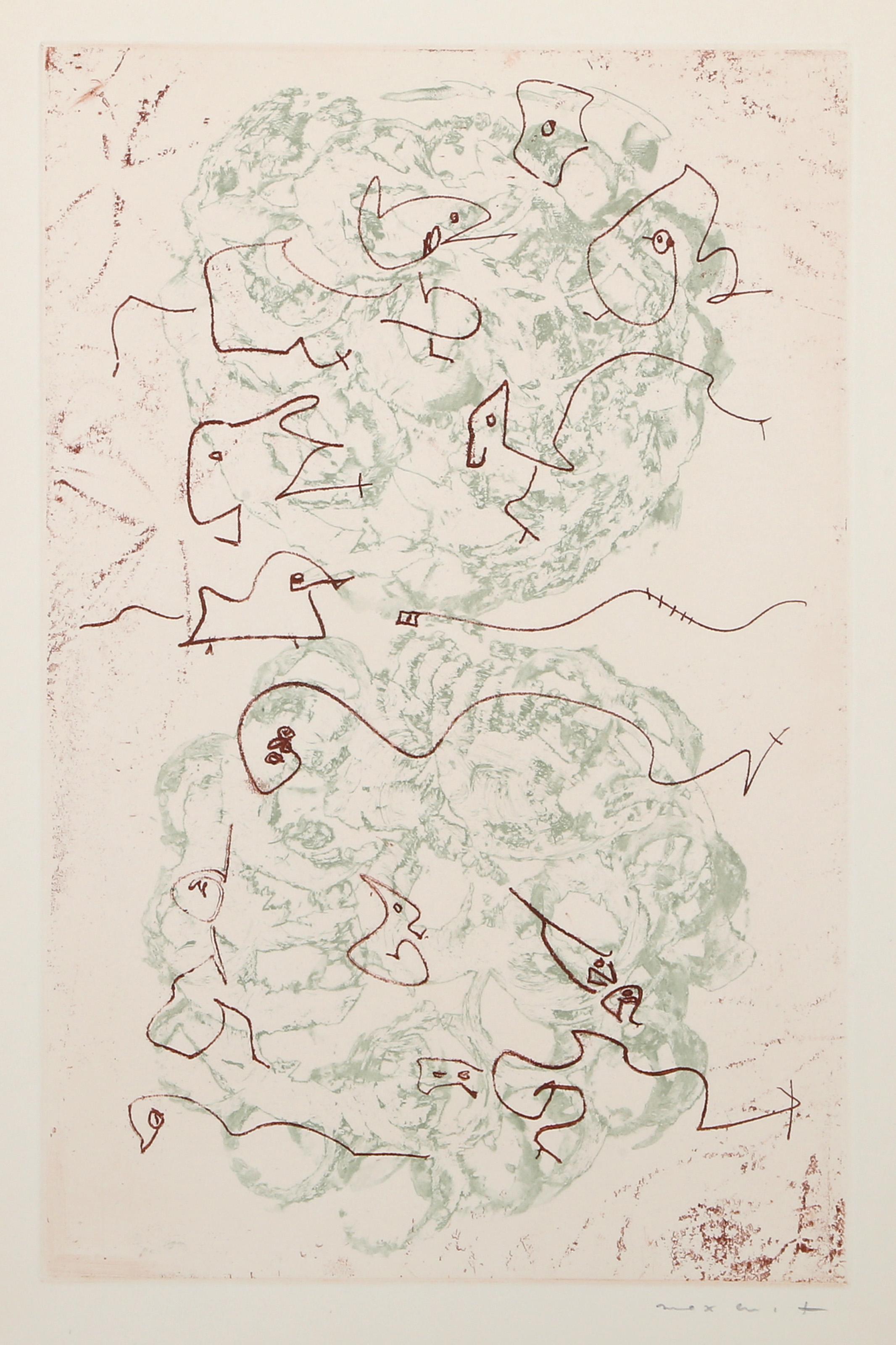Les Chiens Ont Soif, gravure surréaliste en couleurs de Max Ernst