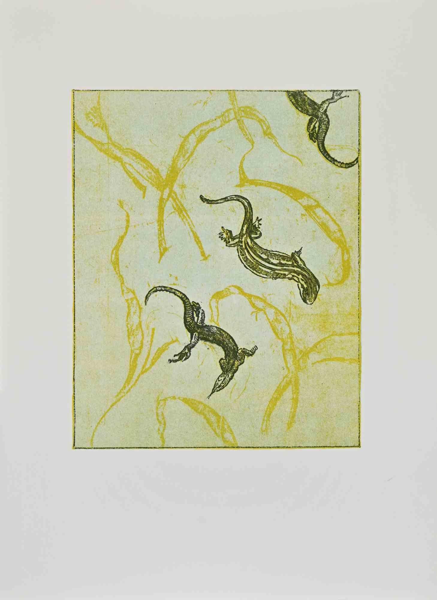 Lézards est une œuvre d'art contemporain réalisée par Max Ernst en 1972.

Lithographie en couleurs mixtes sur papier Arches. 

Édité par Manus Presse, Stuttgart 1972.

Non signé et non numéroté. Édition de 199 exemplaires.

Réalisé par Max Ernst