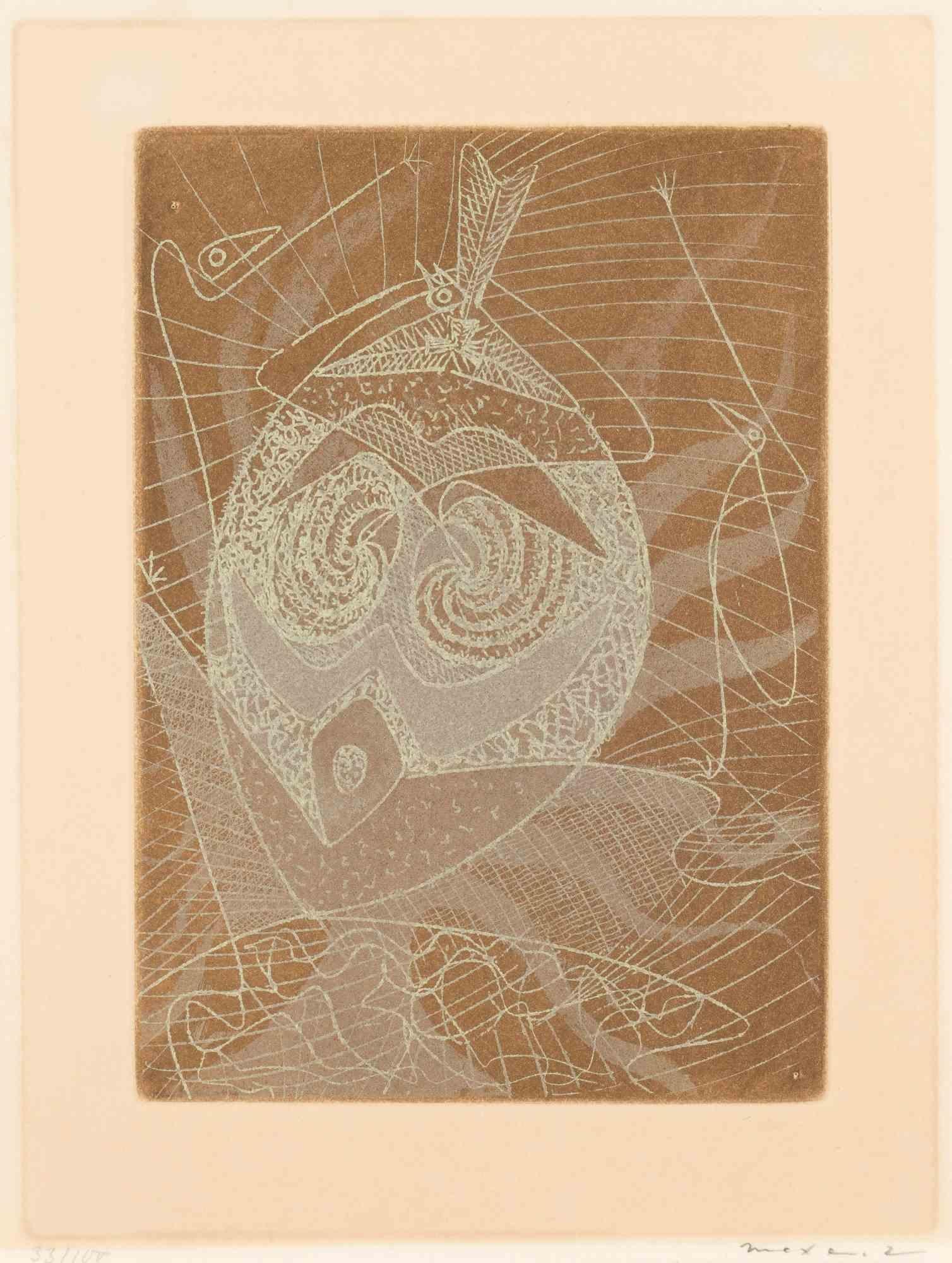 Gravure en couleur sur vélin.

Dimension de l'image 18x13 cm.

Édition de 33/100.

Signé à la main au crayon.

Légèrement taché, bruni, avec des trous d'épingle dans deux coins.

Très rare.