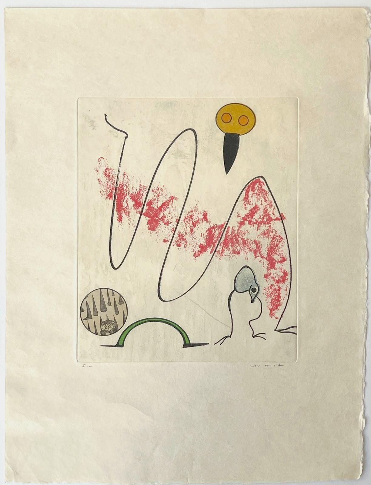 Oiseaux en péril - White Abstract Print by Max Ernst
