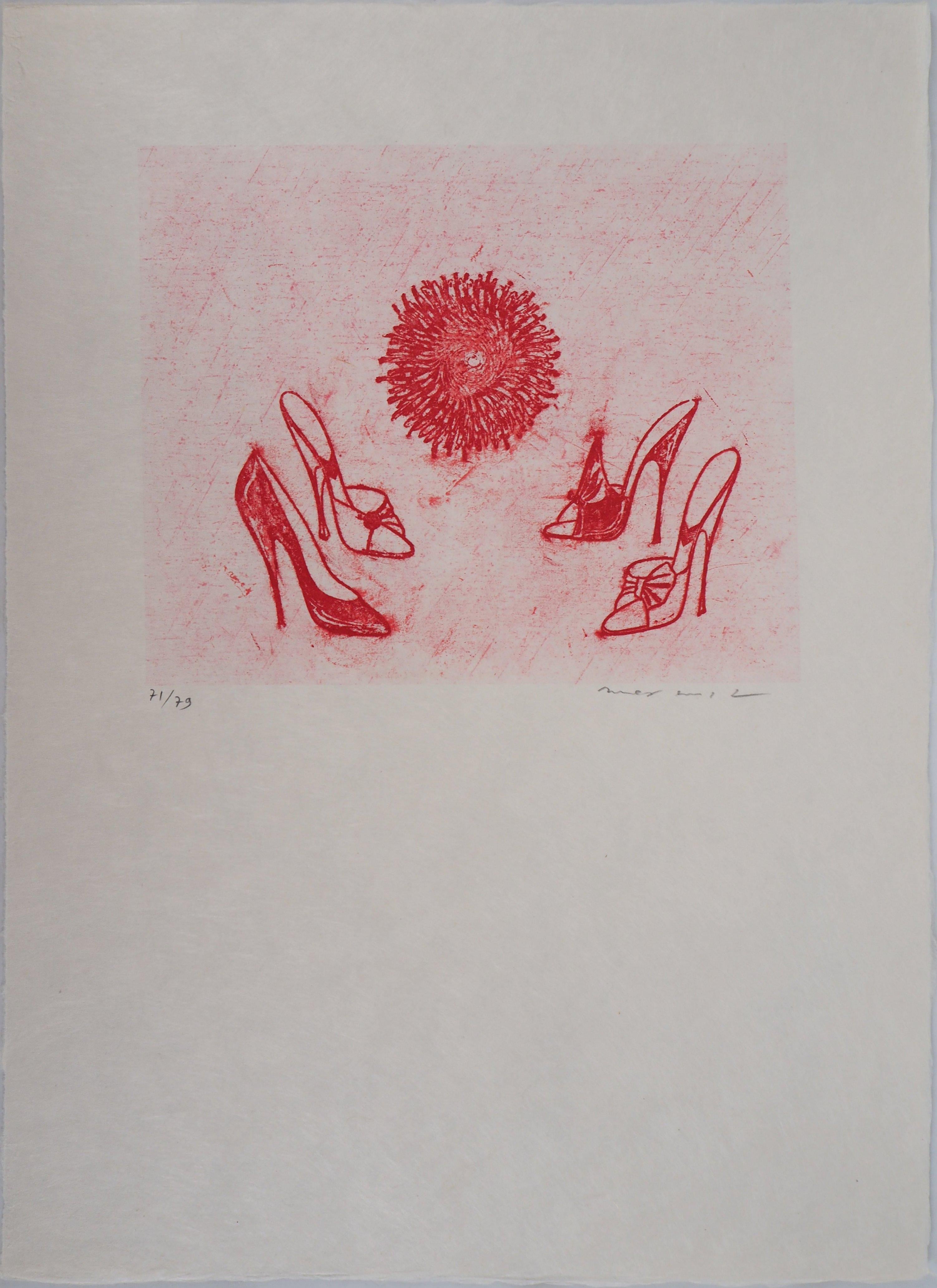 Pink Heel Shoes - Original Lithograph, Handsigned - Limited 79 copies - Print by Max Ernst