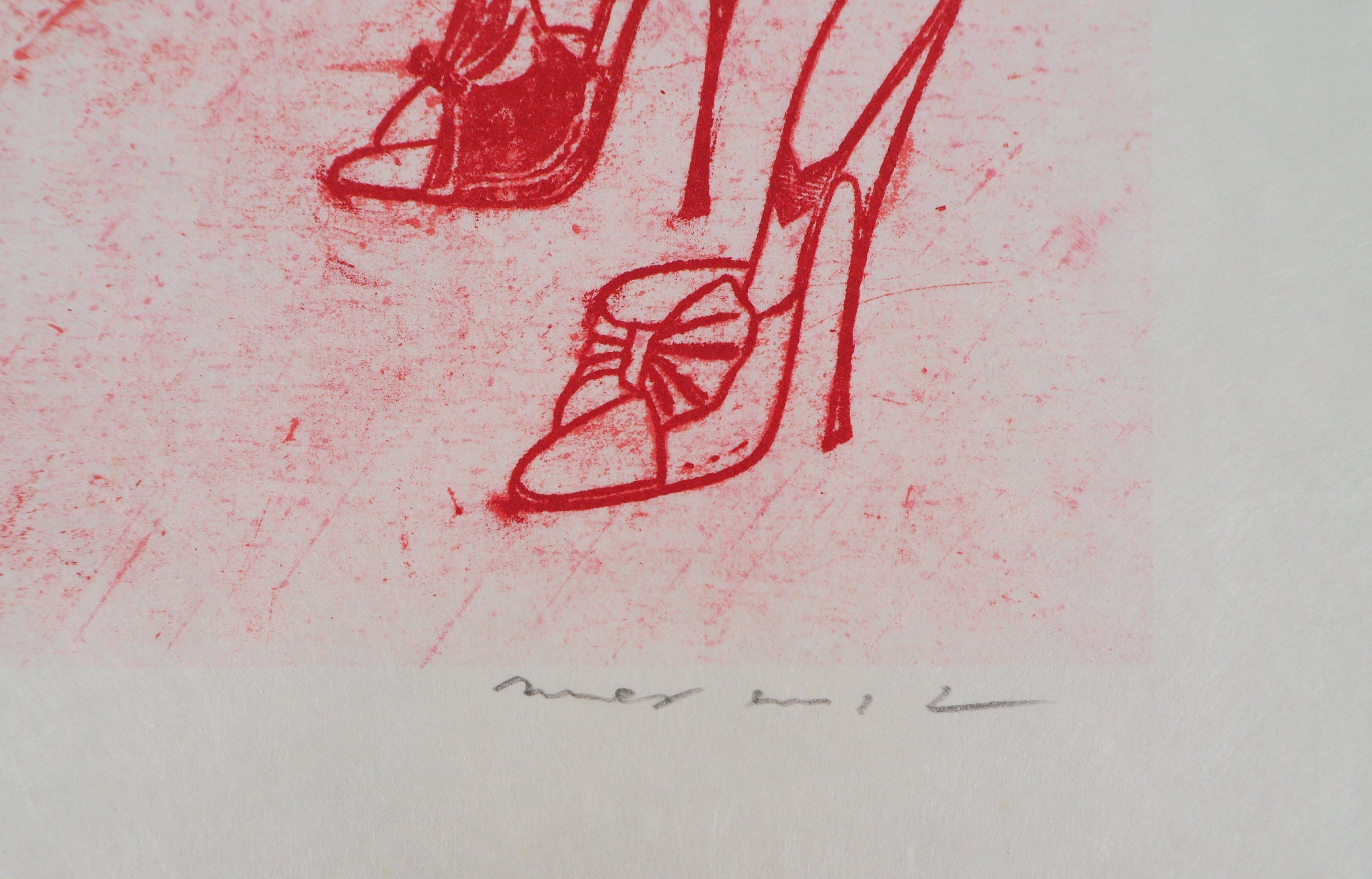 Pink Heel Shoes - Original Lithograph, Handsigned - Limited 79 copies (Beige), Abstract Print, von Max Ernst