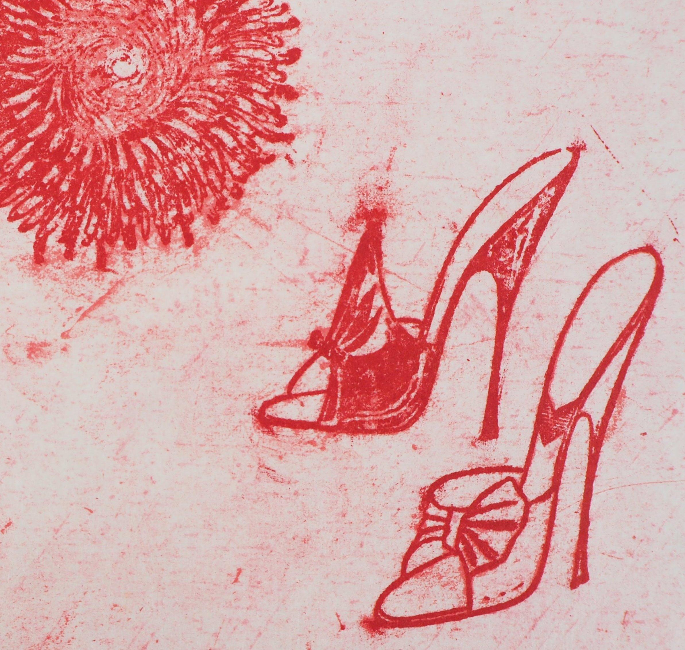 Pink Heel Shoes - Original Lithograph, Handsigned - Limited 79 copies 1