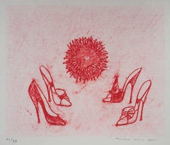Vintage Pink Heel Shoes - Original Lithograph, Handsigned - Limited 79 copies