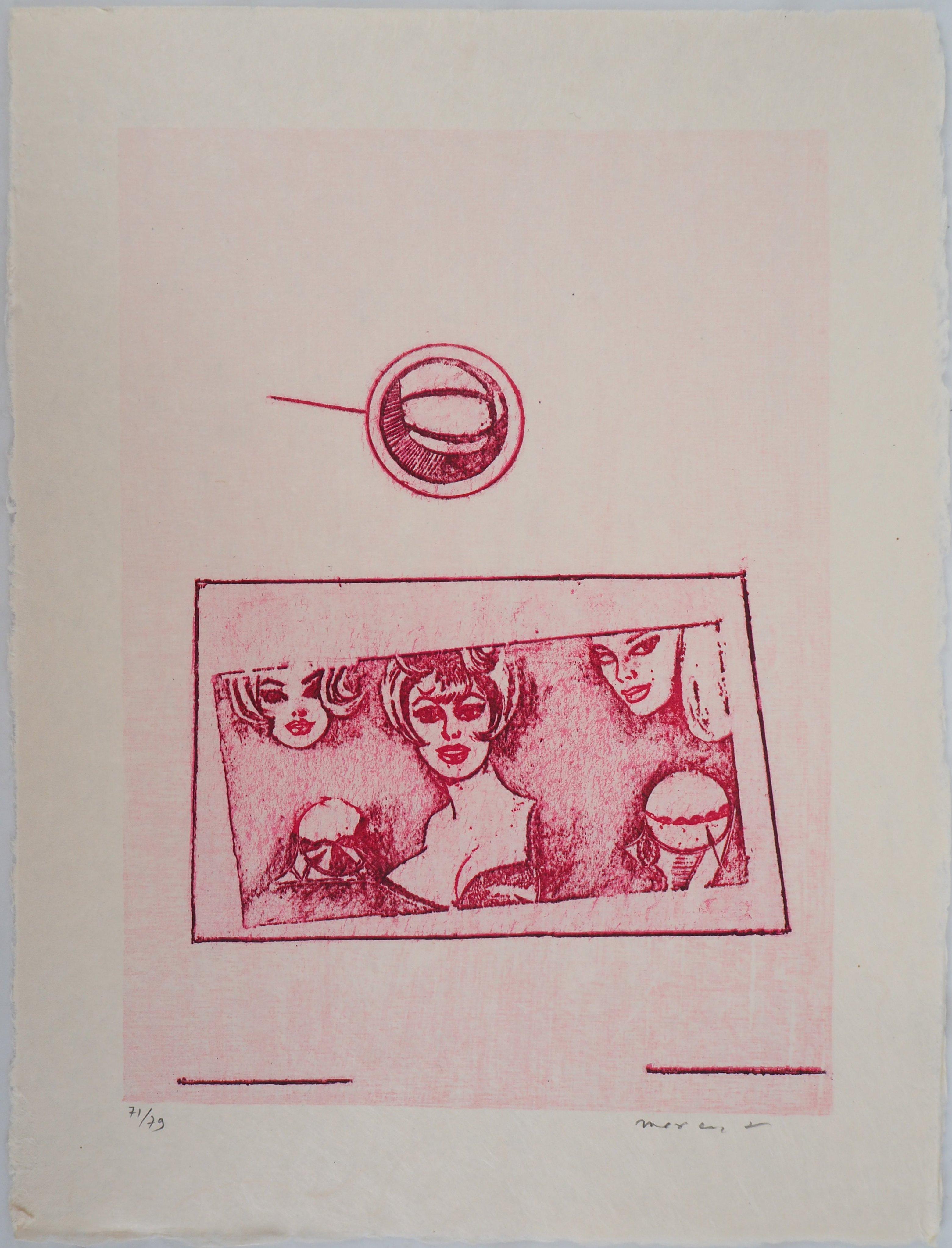 Pink Women - Original Lithograph Handsigned and limited 79 copies - Mourlot 1972 - Print by Max Ernst