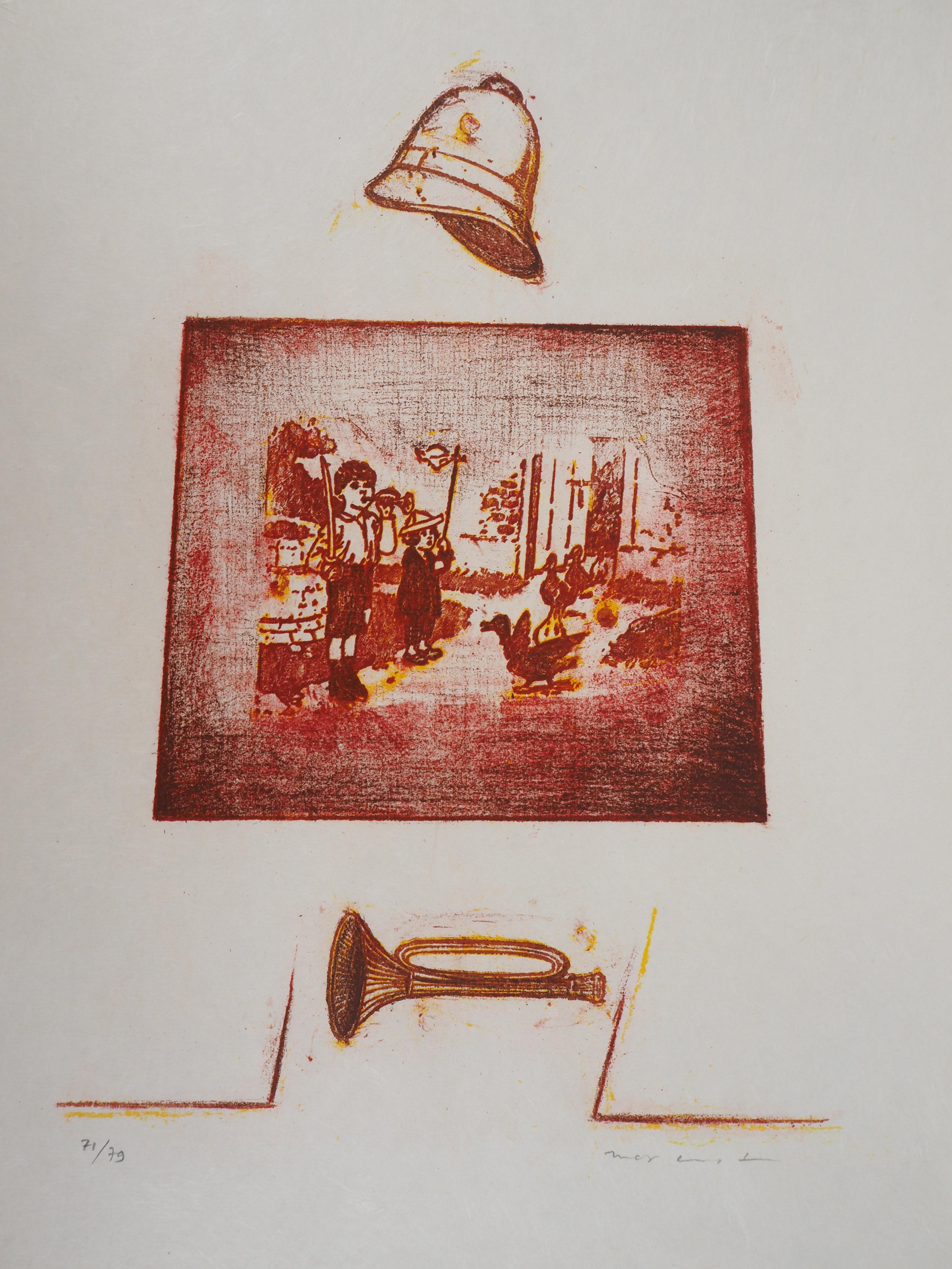Max Ernst Abstract Print - Red Memory - Original Lithograph Handsigned and limited 79 copies - Mourlot 1972
