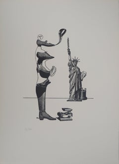 Artiste de la fusée et Statue de la Liberté - Lithographie originale, limitée / 120 exemplaires