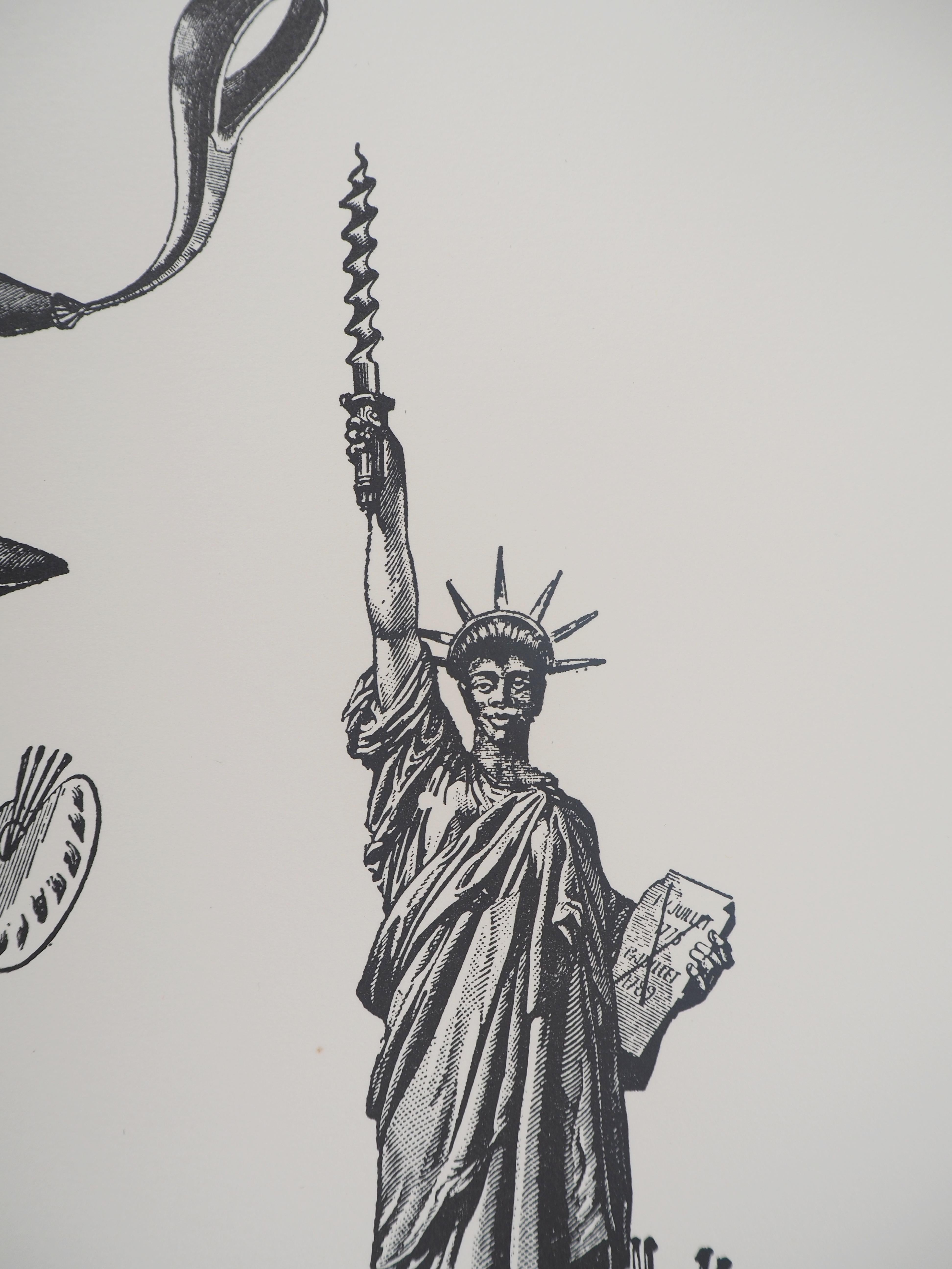 Shoe artist and Statue of Liberty - Original lithograph - Limited / 120 copies For Sale 1