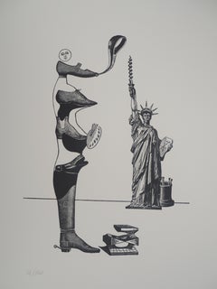 L'artista delle scarpe e la Statua della Libertà - Litografia originale - Limitata / 120 copie