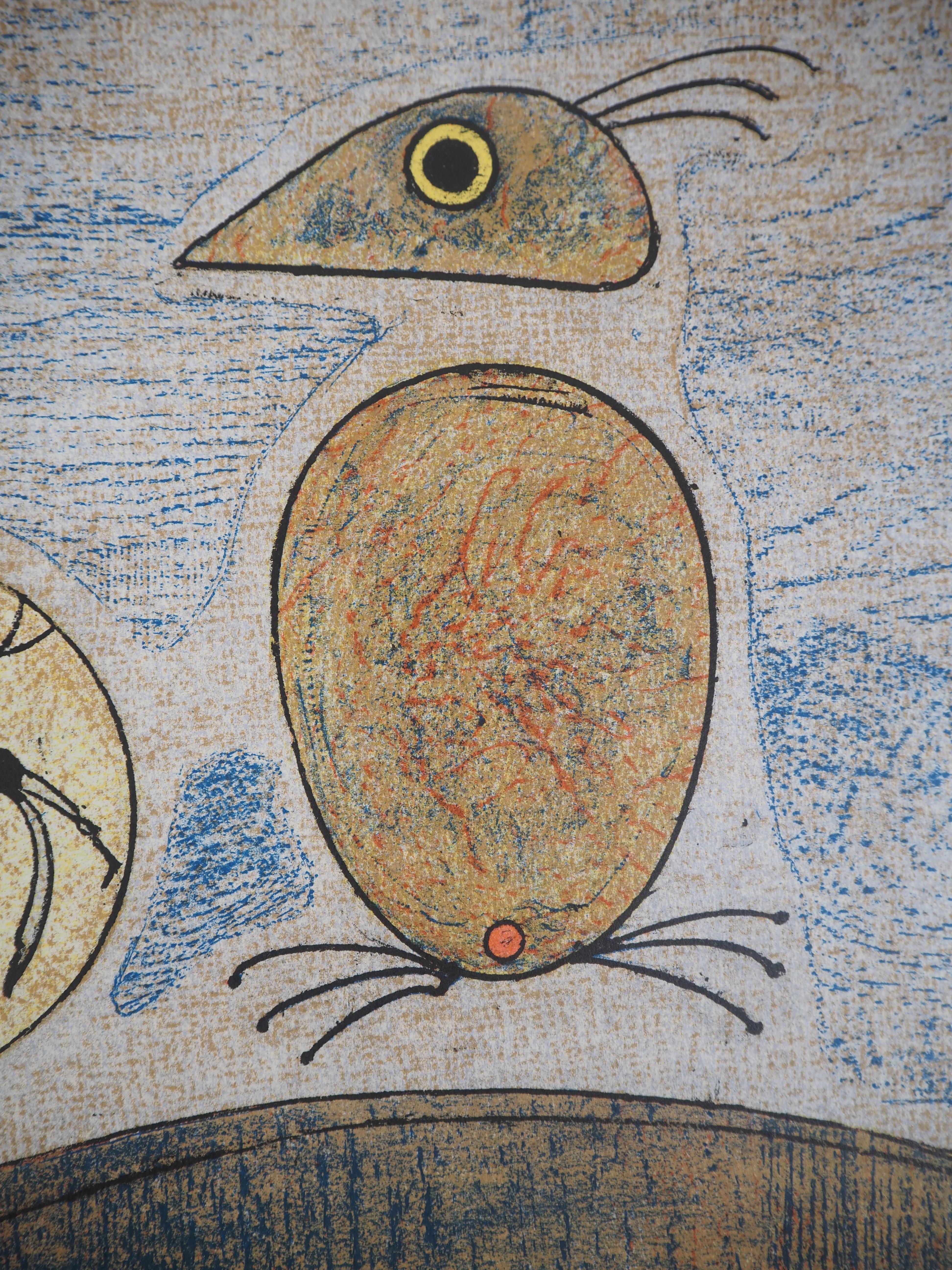 Surrealist Dream : Couple of Roosters - Original lithograph (Spies #p. 438) For Sale 1